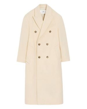 Ami Paris Long Double-Breasted Coat - Natural