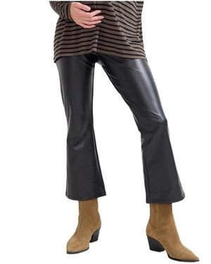 HATCH The Vegan Stretch Leather Crop Flare Pant - Black