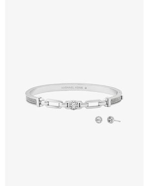 Michael Kors Outlet Pavé Logo Bangle And Stud Earrings Gift Set - White