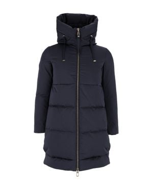 DUNO Padded Down Jacket With High Collar And Quilted Design - Blue