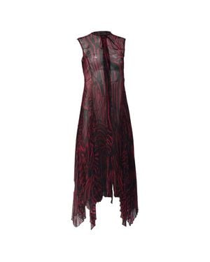 Versace Zebra-Print Pleated Sheered Midi Dress - Purple
