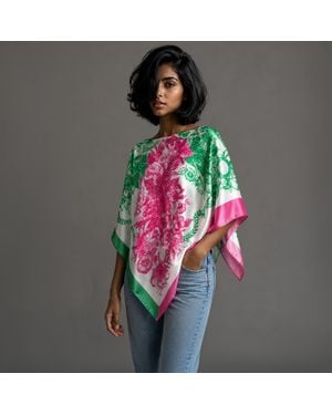 TRUEDAMES Cross Flower Print Scarf Poncho - Red