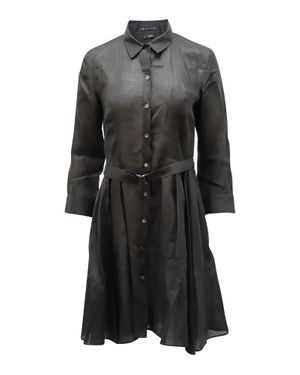 Theory Belted Linen Shirt Dress - Gray