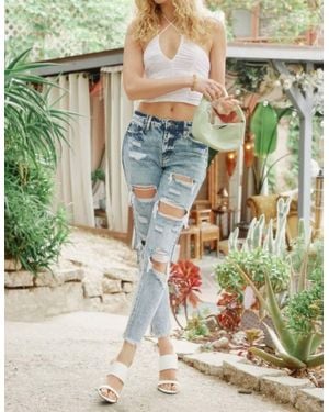 Kancan High Rise Relaxed Thigh Tapered Leg Mom Jean - Green