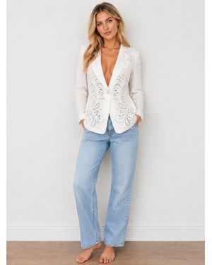Tahari Embroidered Linen Blend Blazer - White