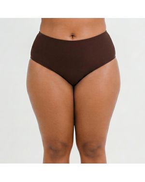 Calypsa Plus Full Coverage High Waisted Bikini Bottom - Brown