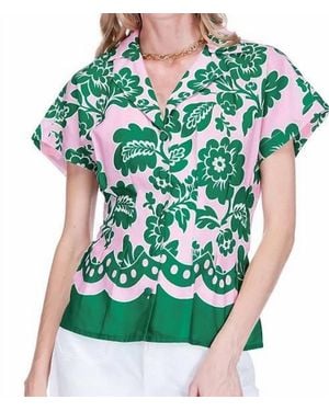 J joy Petals Waist Pleated Blouse - Green