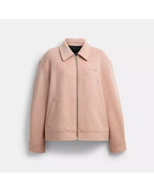 COACH Zip Front Wool Jacket - Pink