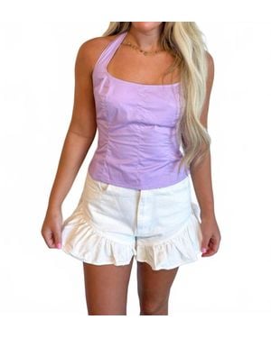 Day + Moon Poplin Halter Top With Contrast - Purple