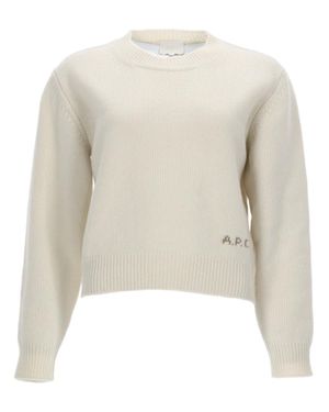 A.P.C. Knitted Wool Sweater With Classic Crew Neckline - Natural