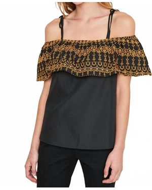 Hayden LA Embroidered Off The Shoulder Cropped Top - Black
