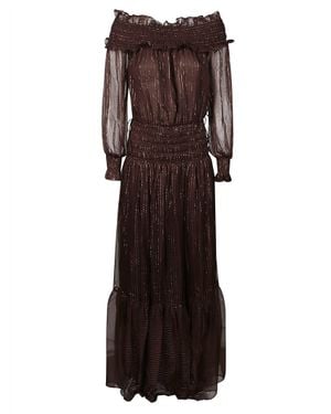 Self-Portrait Georgette Sheer Silk Maxi Dress - Brown