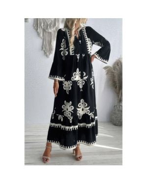 TRUEDAMES V Neck Stand Collar Button Floral Splicing Dress - Gray