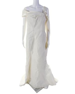 J. Mendel Cream Off Shoulder Fringe Detail Sleeveless Gown Dress - White