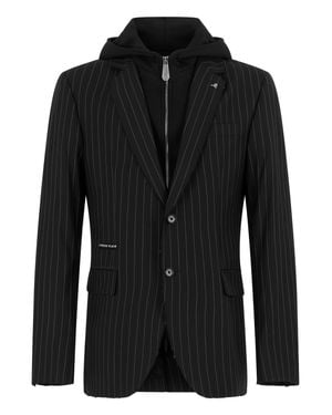 Philipp Plein Hooded Blazer Pinstripe - Black