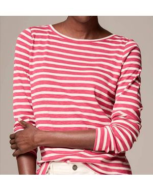 NIC+ZOE Stripe Boatneck Long Sleeve Tee - Pink