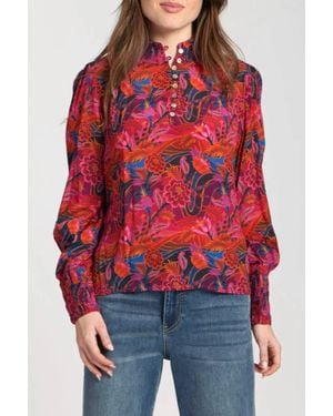 Apny Puff Sleeve Blouse With Ruched Detail - Red
