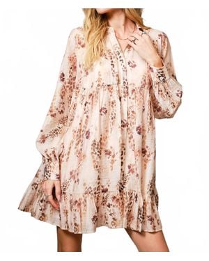 Blue B Floral Leopard Print Tiered Mini Dress - Pink