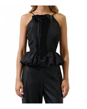Sugarlips Finda Velvet Bow Peplum Top - Black