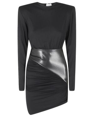 ANDAMANE Ursula Vegan Leather Waistband Draped Viscose Mini Dress - Black