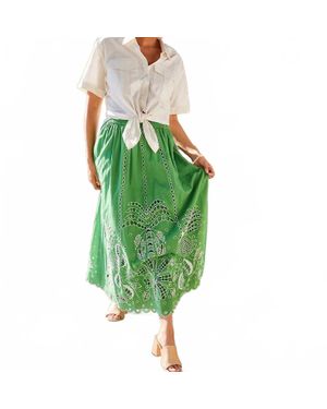 Karen Kane Embroidered Midi Skirt - Green