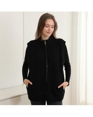 TRUEDAMES Cozy Solid Oversized Zipper Front Pocket Sweater Vest - Black