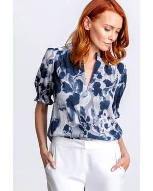 Go> By Go Silk Soft Spoken Short Sleeve Blouse - Blue