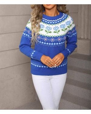 anna-kaci Floral Fair Isle Knit Sweater - Blue