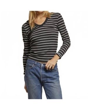 PERFECTWHITETEE Robyn Luxe Rib U Neck Long Sleeve Tee - Black
