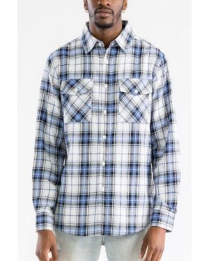 TRUEDAMES Regular Fit Checker Plaid Flannel Long Sleeve - Blue