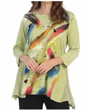 Jess & Jane Bora Bora Mineral Washed Mesh Contrast Tunic Top - Yellow