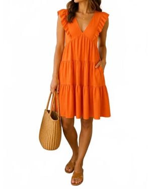 She + Sky Sleeveless Woven Ruffled Dress - Orange