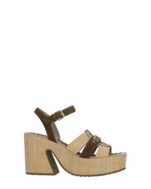 Mou Ankle Strap Rafia Sandals - Natural