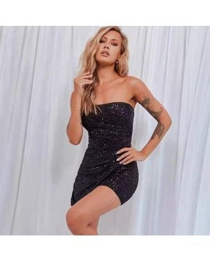 TRUEDAMES Tube Top Dress Sequins Off-The-Shoulder Temperament Short Slim-Fitting Hip-Wrapped Dress Skirt Gradual Change Sequins - Black