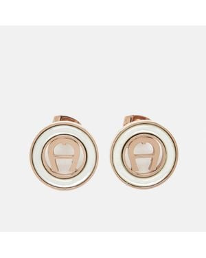 Aigner Logo Composite Rose Tone Earrings - Metallic