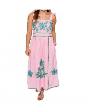Thml Embroidered Tie Strap Midi Dress - Pink