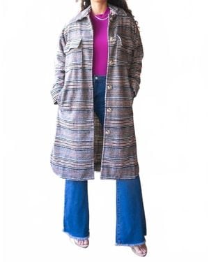 SurelyMine Plaid Button Down Long Shacket - Blue