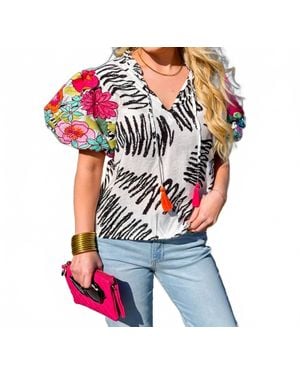 Thml Tropical Pop Puff Sleeve Top - Multicolor