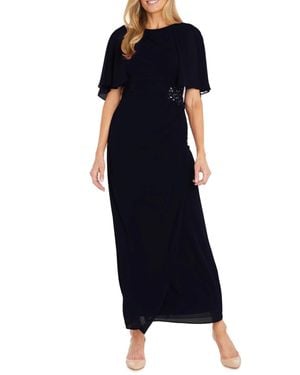 R & M Richards Long Chiffon Caplet Evening Dress - Blue