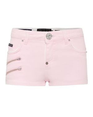 Philipp Plein Denim Hot Pants Biker - Pink