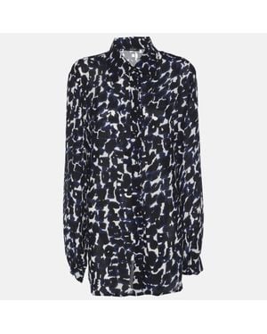 Elena Miro Chiffon Georgette Print Long Sleeve Shirt - Blue