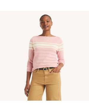 Nautica Textured Striped Boat-Neck Sweater - Pink