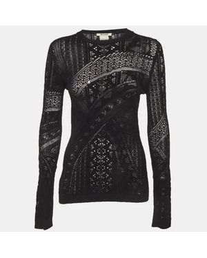 Roberto Cavalli Patterned Knit Long Sleeve Top - Black