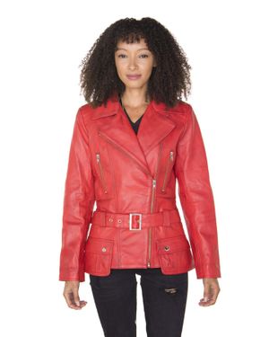 Infinity Leather Long Leather Biker Jacket-Quito - Red