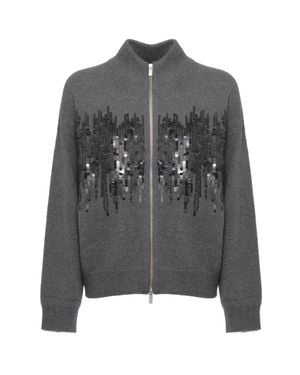 Peserico Wool Blend Cardigan With Paillettes And High Neck Design - Gray