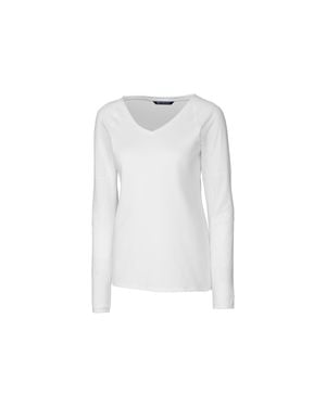 Cutter & Buck Ladies' L/S Victory V Neck Shirt - White