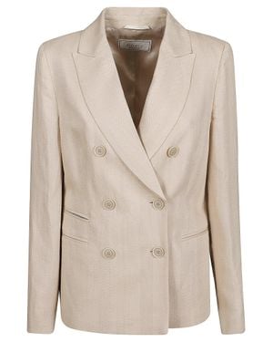 Peserico Tailored Linen-Blend Blazer With Notch Lapel And Decorative Pockets - Natural