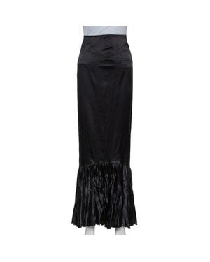 Roberto Cavalli Satin Ruffle Hem Detail Maxi Skirt - Black