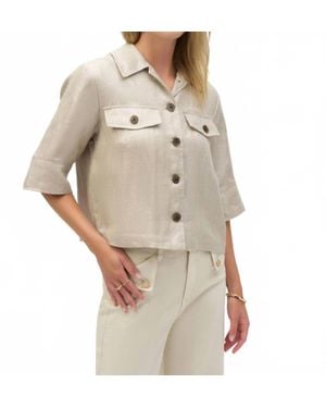 Joseph Ribkoff Foiled Linen Boxy Cropped Jacket - Natural