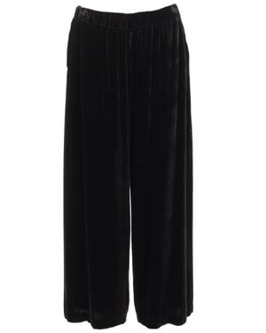 P.A.R.O.S.H. Cropped Loose Wide-Leg Pants With Elastic Waistband - Black